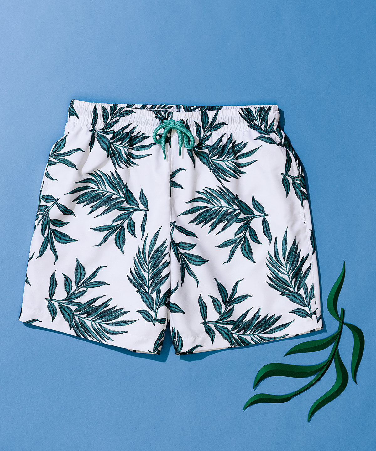 White with Green Leaf Print Shorts